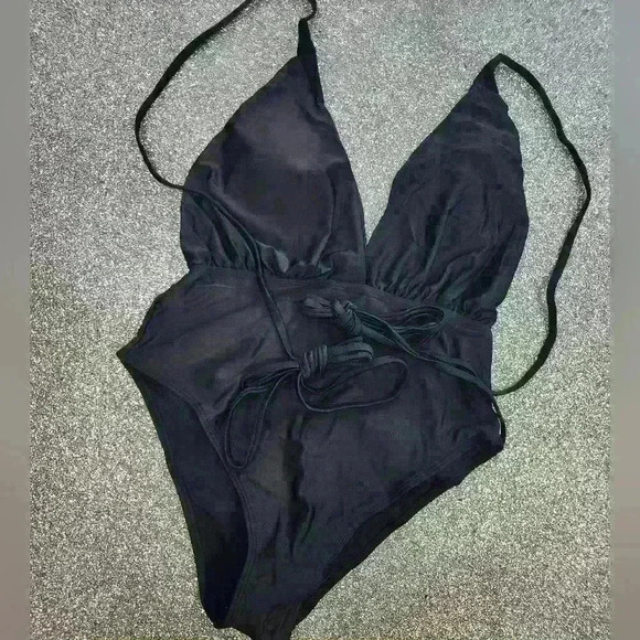 BLACK HALTER ONE PIECE SWIM SUIT - Picture 2 of 4